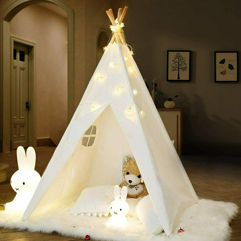 Teepee Tent for Kids, Natural Cotton Canvas Teepee Play Tent White