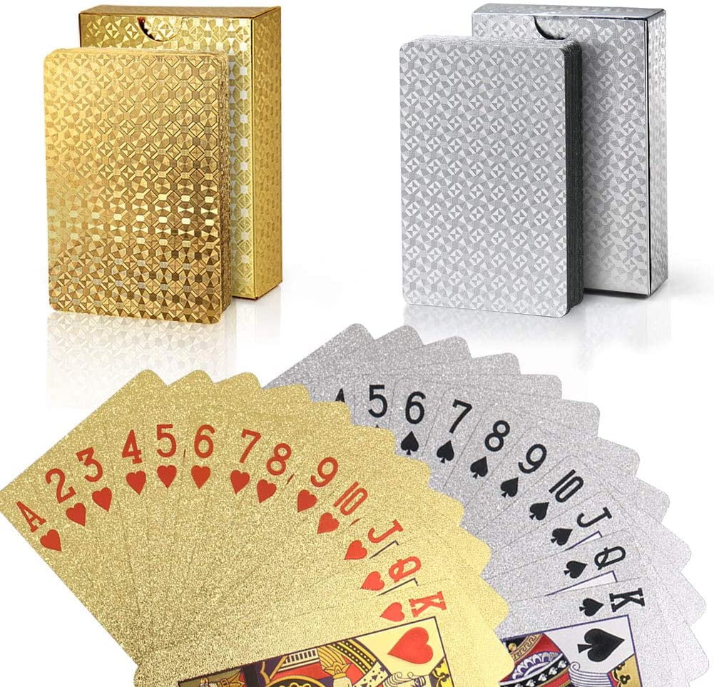 for Magic Show Game Luxurious 24K Gold Cards Playing Cards Magic Cards Washable Poker Cards Gold Playing Cards Deck Gold Foil Playing Cards Waterproof Gold Foil Poker Cards with Wooden Gift Box 