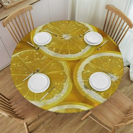 

Xllo0ord Fruit Lemon Round Fitted Tablecloth Lemon Slices Round Table Cloth with Elastic Edge Waterproof Wipeable Table Cover for Indoor Outdoor Patio Fits Tables up 31-35