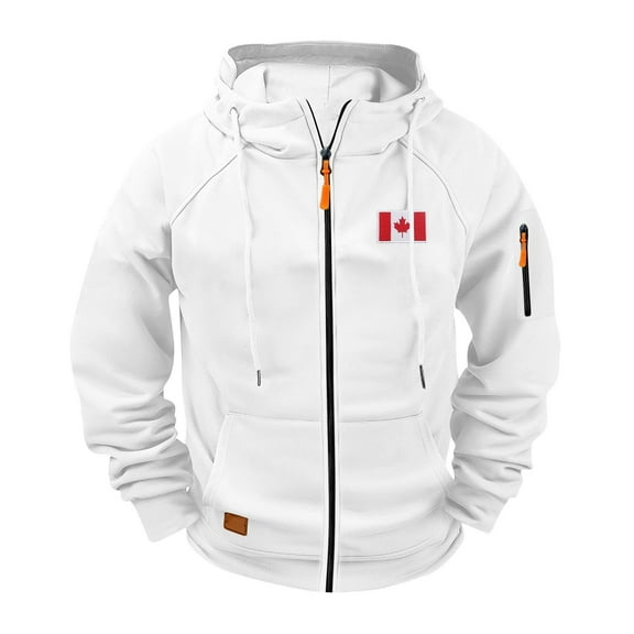 Bixock Men Fall/Winter Big Tall Coats,Men Fleece Faux Trucker Jackets,Men Outwear Jackets Workwear Style Hooded Raglan Sleeve Multi Pocket Zippered Canada Flag Embroidery Outerwear Jackets