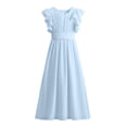 thumbnail image 3 of Girls Sleeveless Flower Girl Dress, Solid Color A-Line Ruffle Shoulder Dress for Junior Bridesmaid, First Communion and Birthday Party Occasions Light Blue 120, 3 of 8