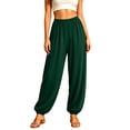 thumbnail image 3 of Women's Lightweight Cotton Straight Leg Yoga Pants, Mid Elastic Waist with Pockets, Soft Stretchy Lounge Pants for Casual, Workout, Travel, Womens Trousers | UKHCCC,Army Green L, 3 of 8