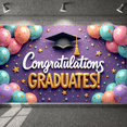 thumbnail image 5 of Colorful Balloons Graduation Banner Gold Stars Graduate Backdrop Purple Background Tassel Detail Grad Ceremony Background for Graduation Party College Graduation High School Ceremony, 5 of 5