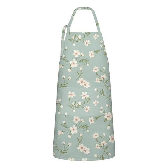 Pioneer Flower Floral Print Pattern Apron for Women and Men, Cotton Linen Waterproof with Pockets, Adjustable, 33x27 Inch for Kitchen, Gardening, BBQ, Salon