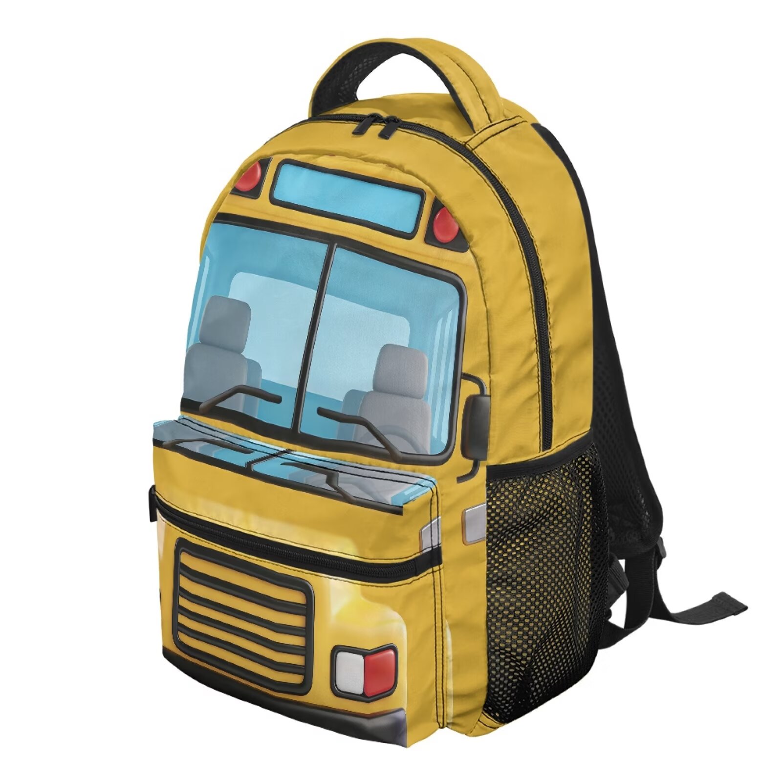 Mochila escolar para niños y niñas, estudiantes de primaria, vehículos de autobús escolar, liviana, resistente al agua, poliéster, 16 pulgadas, con múltiples bolsillos 2
