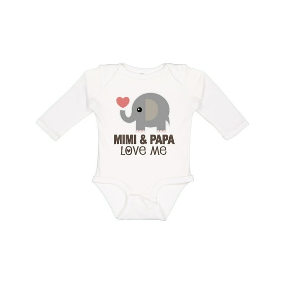 Inktastic Mimi and Papa Love Me Elephant Boys or Girls Long Sleeve Baby Bodysuit