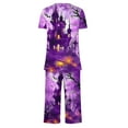 thumbnail image 3 of Tnhcen Halloween Women's 2-Piece Print Pajamas Set Short Sleeve Capri Pants Nightwear Set with Pockets S-3XL, 3 of 4