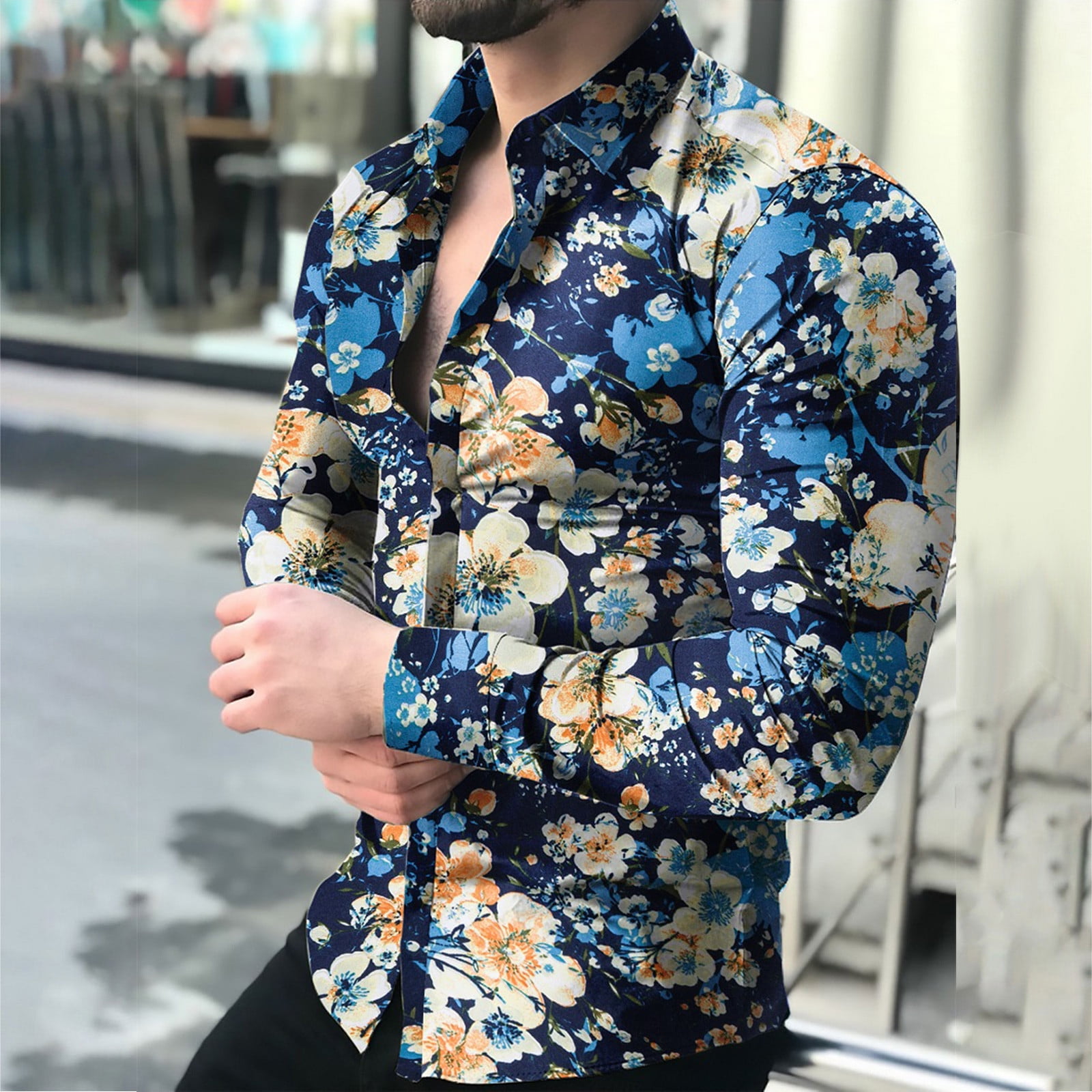 Mens Casual Print Long Sleeve Shirts Slim Fit Button Down Lapel Shirt Top Blouse Mens Casual Print Long Sleeve Shirts Slim Fit Button Down Lapel Shirt Top Blouse