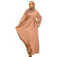 thumbnail image 2 of Women's Casual Dress Solid Dress Flare Sleeve Abaya Elegant Dress Arab Kaftan Long Sleeve Solid Dress Silk Gloves for Women Long Burka for Women Headwear Pregnancy Dress for Women plus Size Dresses, 2 of 5
