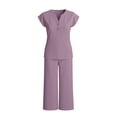 thumbnail image 6 of Avrnliq Womens Purple Two Piece Top and Pants Set, Stretch Breathable V Neck Cap Sleeve Top & Drawstring Wide Leg Cropped Pants, Casual Everyday Wear,Size XL, 6 of 6
