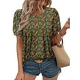 thumbnail image 3 of Womens Business Casual Tops Summer Fashion 3/4 Ruffle Sleeve T Shirts Dressy Casual Tunic Blouse Green S, 3 of 6