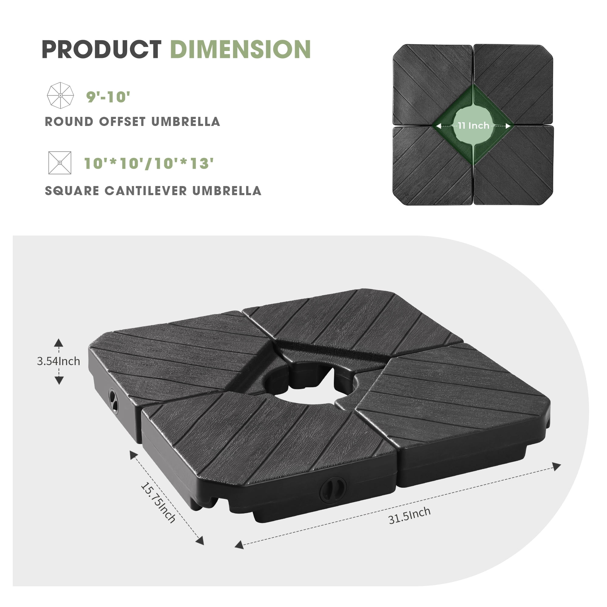 Scafild | 4-Piece Patio Offset Umbrella Base Stand,180lbs Heavy-Duty Sand Filled Patio Umbrella Base - Black