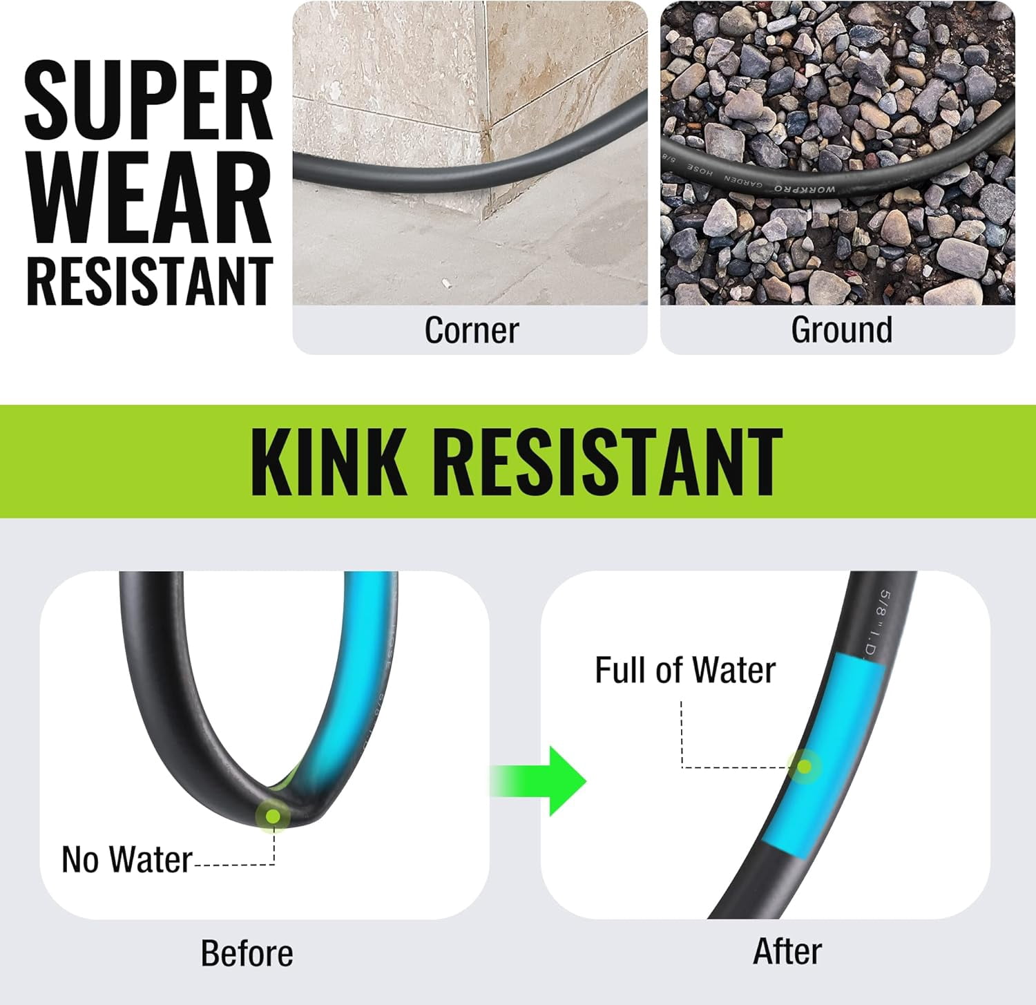 5/8 IN x 50 FT Heavy Duty Garden Hose, Flexible & Lightweight with 360° Handle, 3/4 GHT Brass Fittings for Outdoor Use