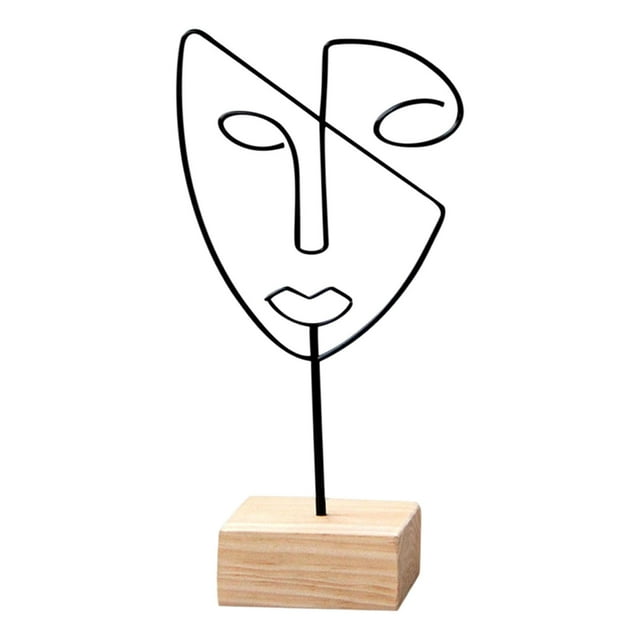 Abbracc Decorative Figure Face Abstract Character Sculpture, Human Face Statue Art Decor Black