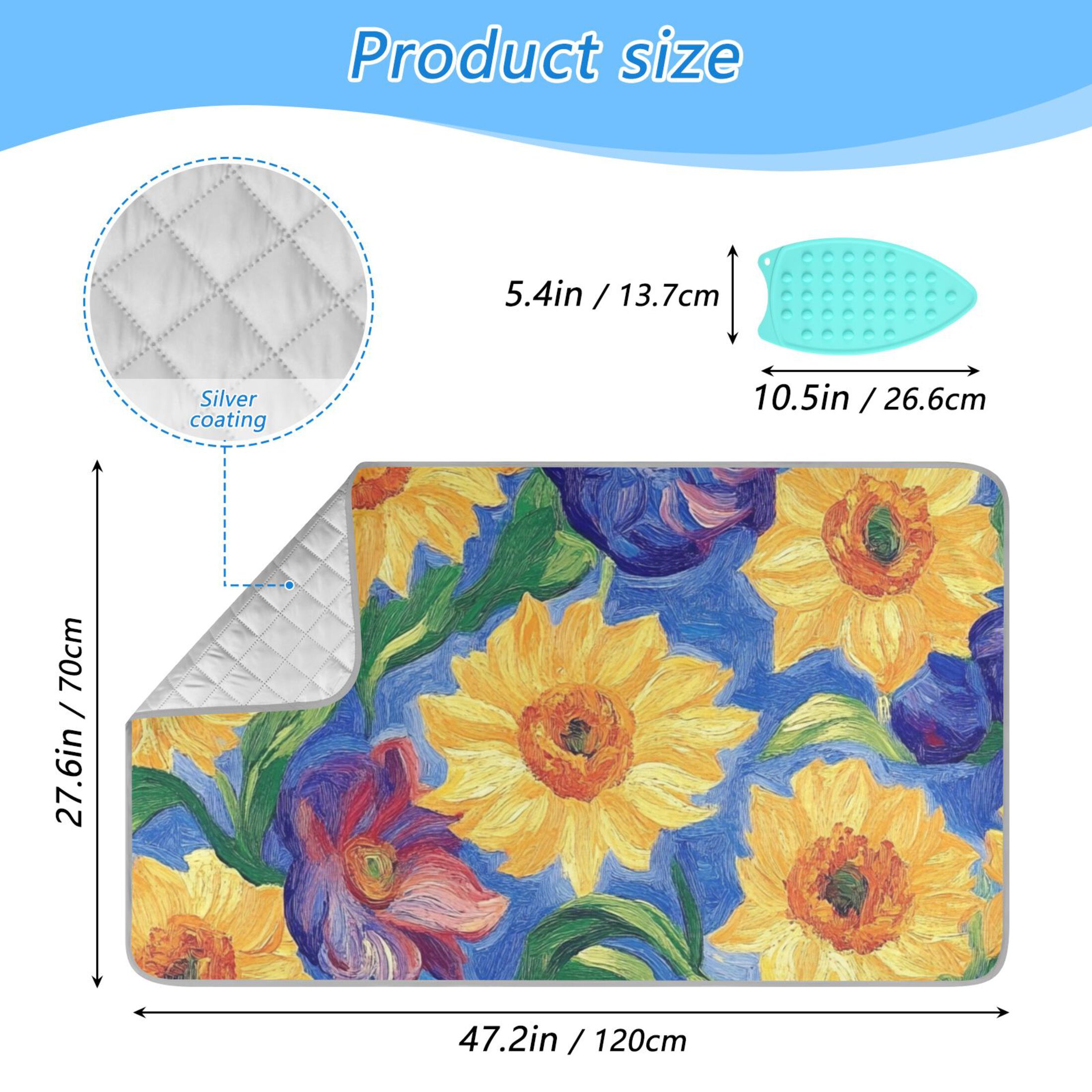 Yellow Purple Sunflower Ironing Mat Blanket for Table Top Travel Portable Ironing Board Pad 47.2x27.6 Inch