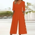 thumbnail image 2 of DianGeFu Jumpsuits for Women Dressy Short Sleeve Smocked High Waist Wide Leg Pants,Women's Summer Fashionable and Comfortable Solid Color Short Sleeved V-neck Jumpsuit,Orange,XL, 2 of 6