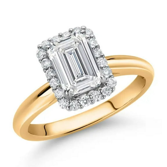 Jewelerix 10K Yellow and White Gold Ring Emerald Cut Engagement Moissanite Diamond Ring Mother's Day Gift