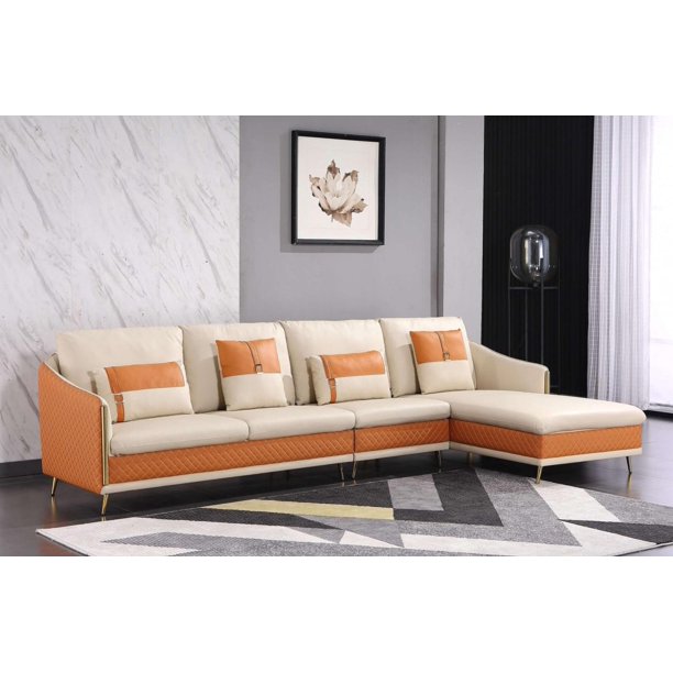 Premium Italian Leather White Orange Sectional Icaro Rhf European Furniture Com Premium Italian Leather White Orange, Orange Italian Leather Sectional Sofa
