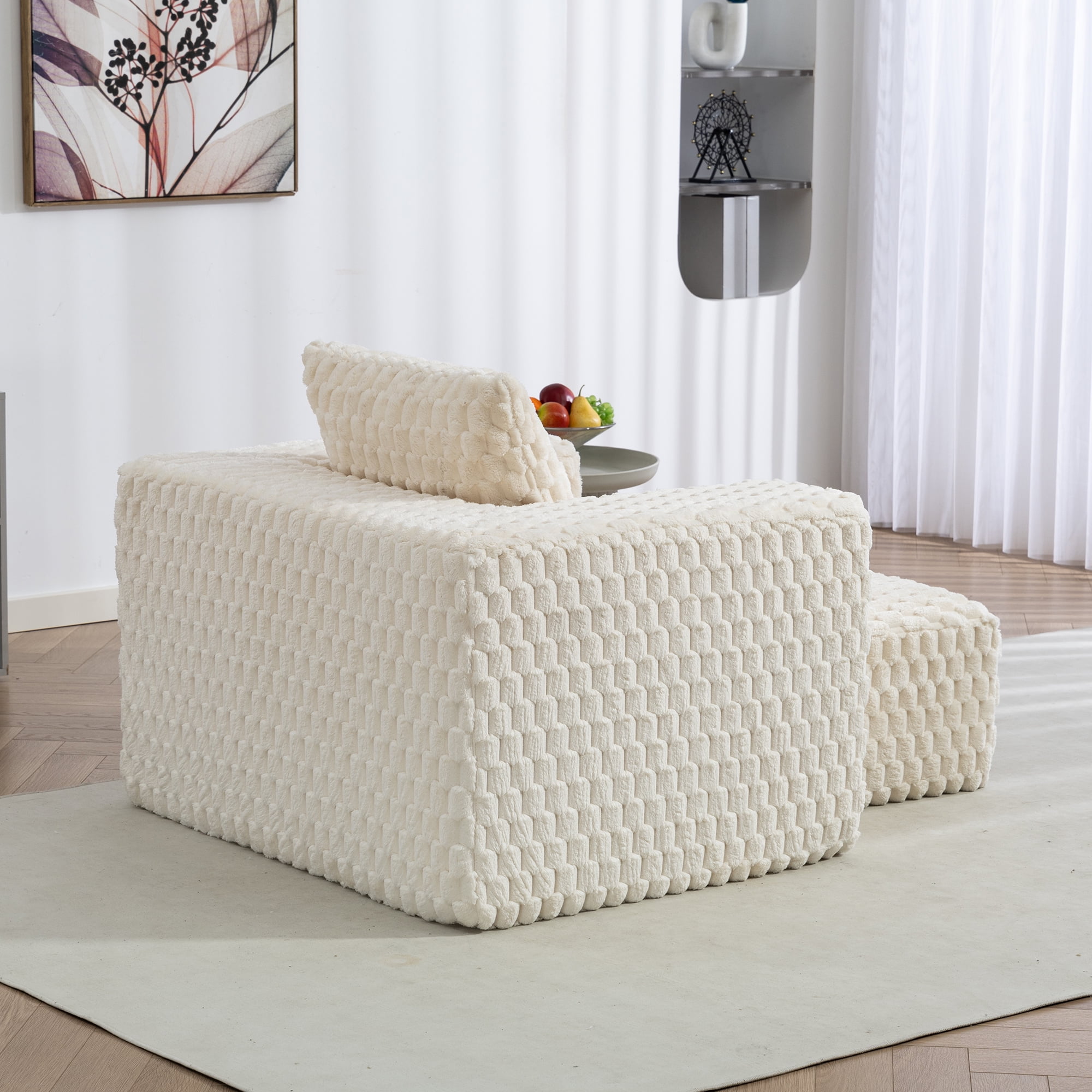 Demi Bonn 42" Corduroy Sofa Couches, Sofa Memory Foam Couches for Living Room, Cloud Couch with Ottoman, Beige