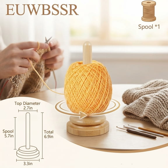 EUWBSSR Wooden Yarn Holder Rotatable Bamboo Yarn Skein Spinner Revolving Yarn Ball Stand Dispenser Crochet Accessory for Knitting Crocheting
