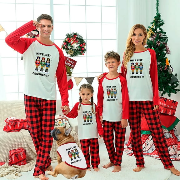 Family Matching Christmas Pajamas - Nutcracker Nice List Crushed It Red Plaid Set, Full Sizes