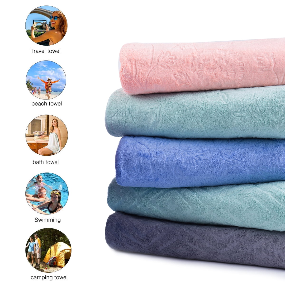 JML 2 Pack Bath Towels 30 x 60 inches,Solid, Soft,Absortbent and Fast Drying Towels, Grey Floral