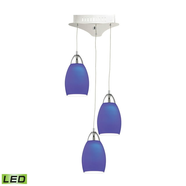 ElkGroup International LCA203-7-15 Buro 3 Light LED Pendant In Chrome With Blue Glass