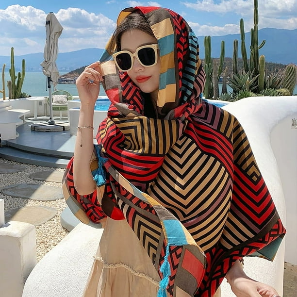 Nvzi Bufanda de moda Bufanda con estampado floral Bufandas ligeras Primavera Verano, H
