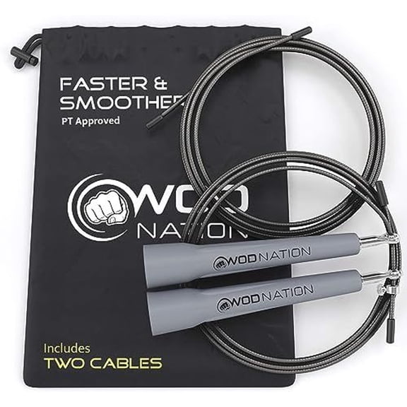 WOD Nation Adjustable Speed Jump Rope - Grey, Classic Speed Rope - Home Gym & Exercise Equipment for Fitness, Boxing, MMA & Cardio - Workout Equipment for Men, Women & Kids