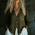 thumbnail image 2 of Women's Linen V Neck Button Up Cardigan Shirt Top Long Sleeve Loose Fit Breathable Lightweight Casual Spring Summer Beach Vacation | CSEONE,Army Green L, 2 of 9