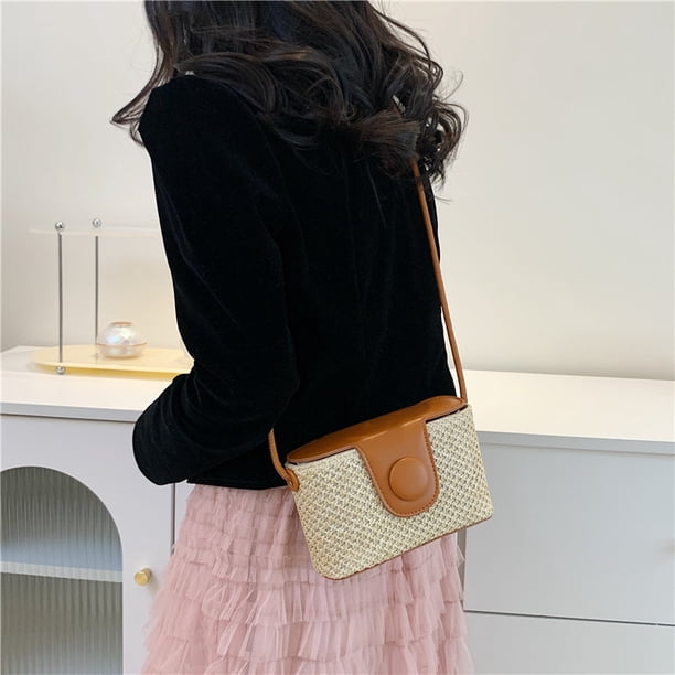 Bolsos de hombro para mujer Bolso bandolera tejido de verano de paja Bolsos tipo satchel de playa (Marrón) Likrtyny Para Estrenar