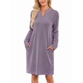 thumbnail image 3 of Women'S Autumn and Winter Loose V-Neck Pocket Casual Long Sleeve Home Clothes Dress with Pockets, 3 of 9