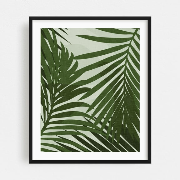 Green Palm Leaves - Illustration Palm Tree Tropical Botanical Nature Pattern Minimalist Jungle Black Framed Wall Art Print 8 x 10 inches