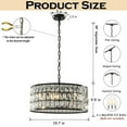 thumbnail image 3 of 20'' Modern Crystal Chandelier Matte Black Finish 6-Light Round Drum Pendant Light Fixture for Dining Room Kitchen, 3 of 8