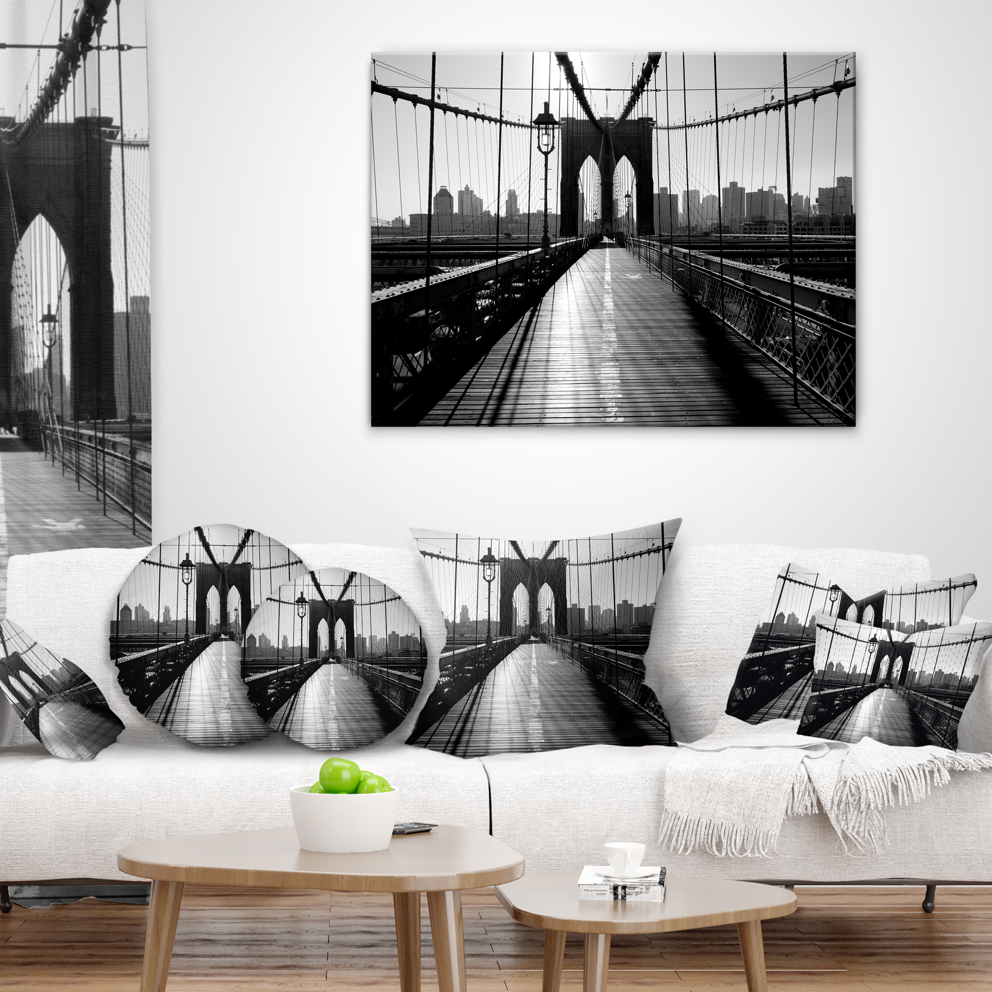 Designart Dark Brooklyn Bridge - Cityscape Photo Throw Pillow - 12x20