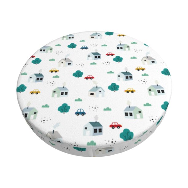 Balery Cartoon House Car Fundas de asiento para taburete de bar redondo de tela de terciopelo ajustables que protegen de arañazos y manchas para sillas de 14 a 17 pulgadas.-12 inch