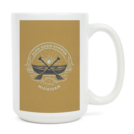 

15 fl oz Ceramic Mug Michigan Lake Life Series Slow Down Summer Contour Dishwasher & Microwave Safe