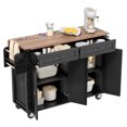 thumbnail image 2 of REDSASA 53.5" Farmhouse Kitchen Island with Power Outlet, Kitchen Storage Island with Drop Leaf & Spice Rack & Drawer, Rolling Kitchen Cart on Wheels for Home/Kitchen/Dining Room, Black, 2 of 7
