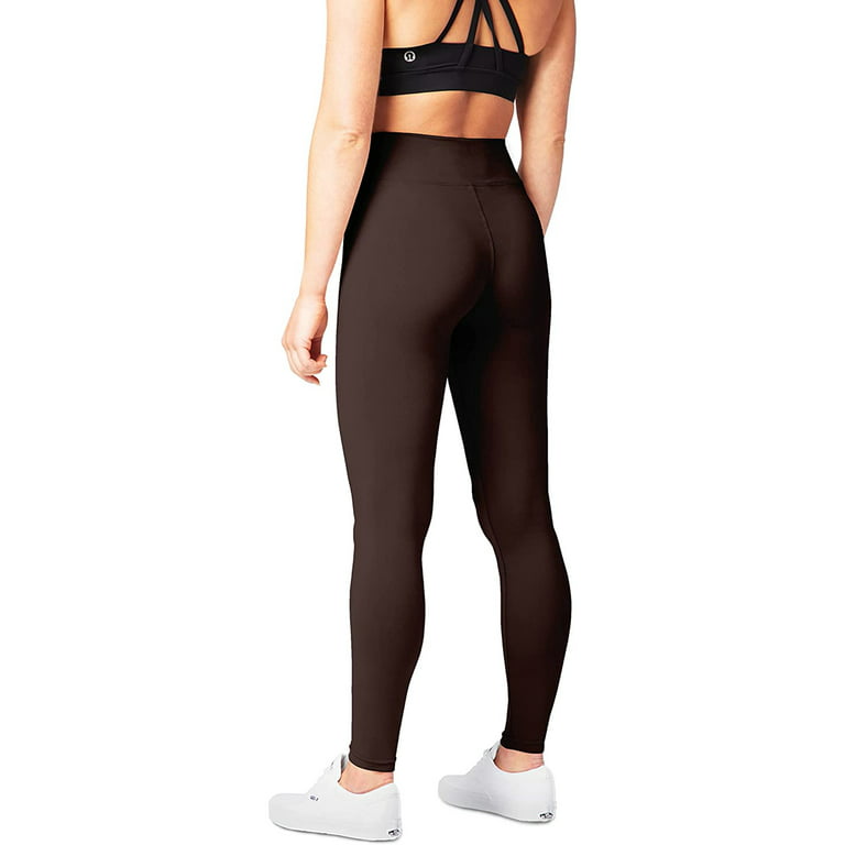 Satina High Waisted Leggings for Women | 3 Inch Waistband (One Size, Brown)