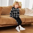 thumbnail image 5 of URMAGIC URMAGIC Toddler Boys Long Sleeve Plaid Hooded Shirt Drawstring Jogger Pants Outfits, 5 of 9