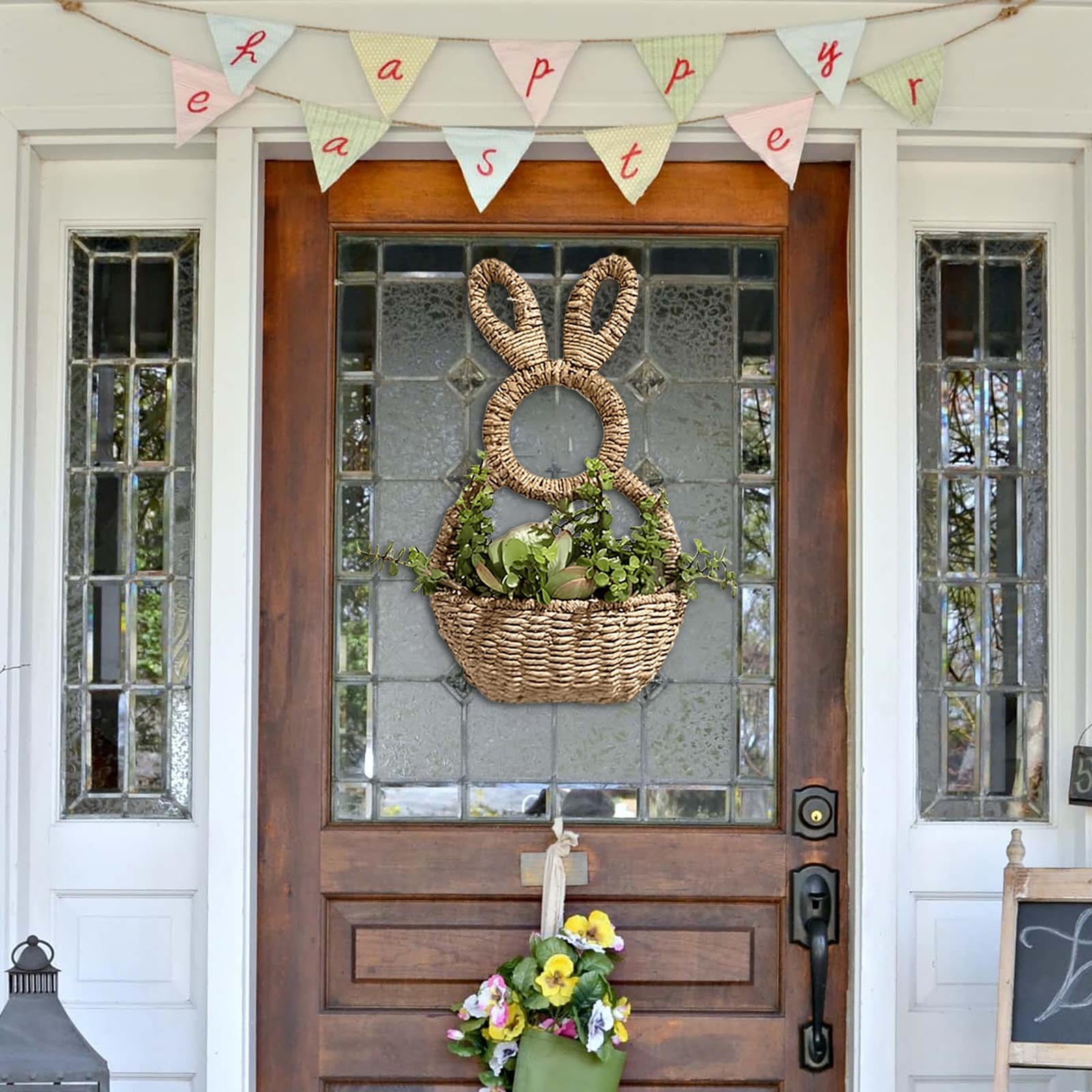 Wmkox8yii Wicker Easter Bunny Basket Hanging Wall Pocket Spring Decor, Hand Woven Easter Bunny Basket Front Door Basket Hanging, Perfect for Adding for Front Door Decorations Indoor or Outdoor