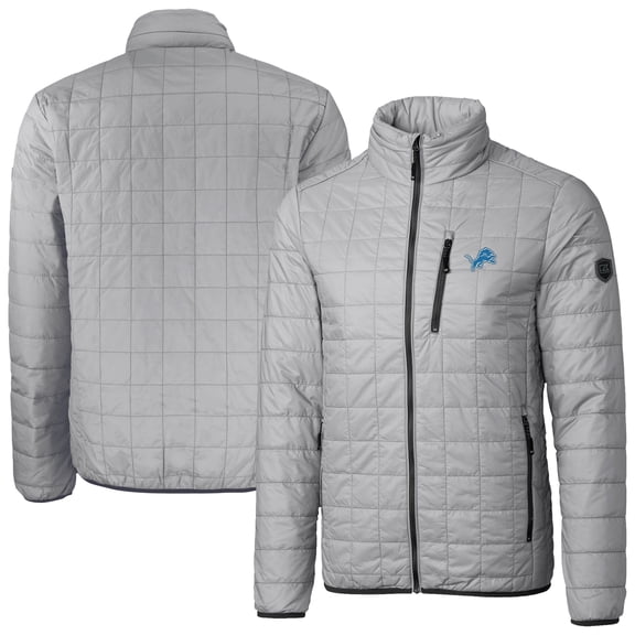 Men's Cutter & Buck Gray Detroit Lions Rainier PrimaLoft Eco Insulated Full-Zip Puffer Jacket