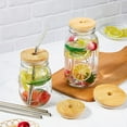 thumbnail image 3 of 6 Pcs Glass Jar Sealing Lid Cover for Water Cup Wood Straw Holes Reusable Canning Lids, 3 of 6
