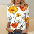 thumbnail image 1 of Fiudx Ofertas Flash Del Día Moda Mujer Impresión Cuello Redondo Manga 3/4 Camiseta Pulóver Blusa Superior, 1 of 5