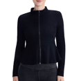 thumbnail image 2 of Womens Coats Zipper Denim Jacket Round Neck Long Sleeves Solid Color Lace Hem Denim Jacket,Denim Jacket for Women Black M, 2 of 4