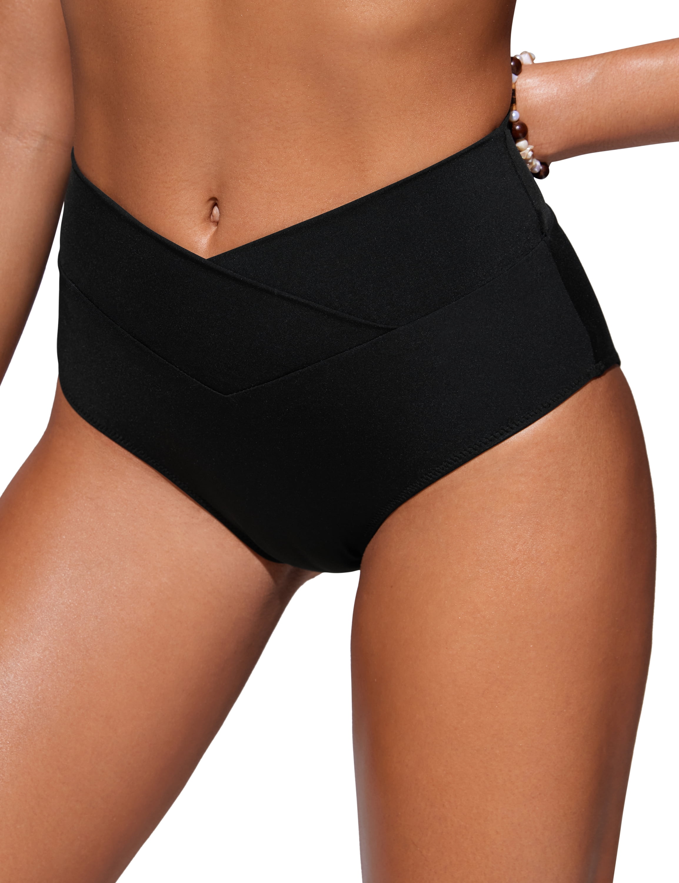 CRZ YOGA High Waisted V Cut Bikini Bottom for Women Cross Front Bathing Swimsuit Swim Briefs