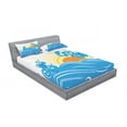 thumbnail image 3 of Abstract Bedding Set with Sheet & Covers, Curved Ocean Waves with Sun Rising with Vibrant Sharp Rays Seascape Art, Printed Bedroom Decor 2 Shams, 4 Sizes, Blue Yellow Orange, by Ambesonne, 3 of 3