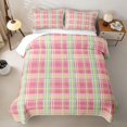 thumbnail image 2 of Castle Fairy Boho Pastel Plaid Quilt King 3 Pieces,Abstract Multi-Line Grid King Coverlet Set,Pink Mint Yellow,1 Bedspread and 2 Pillowcases, 2 of 7