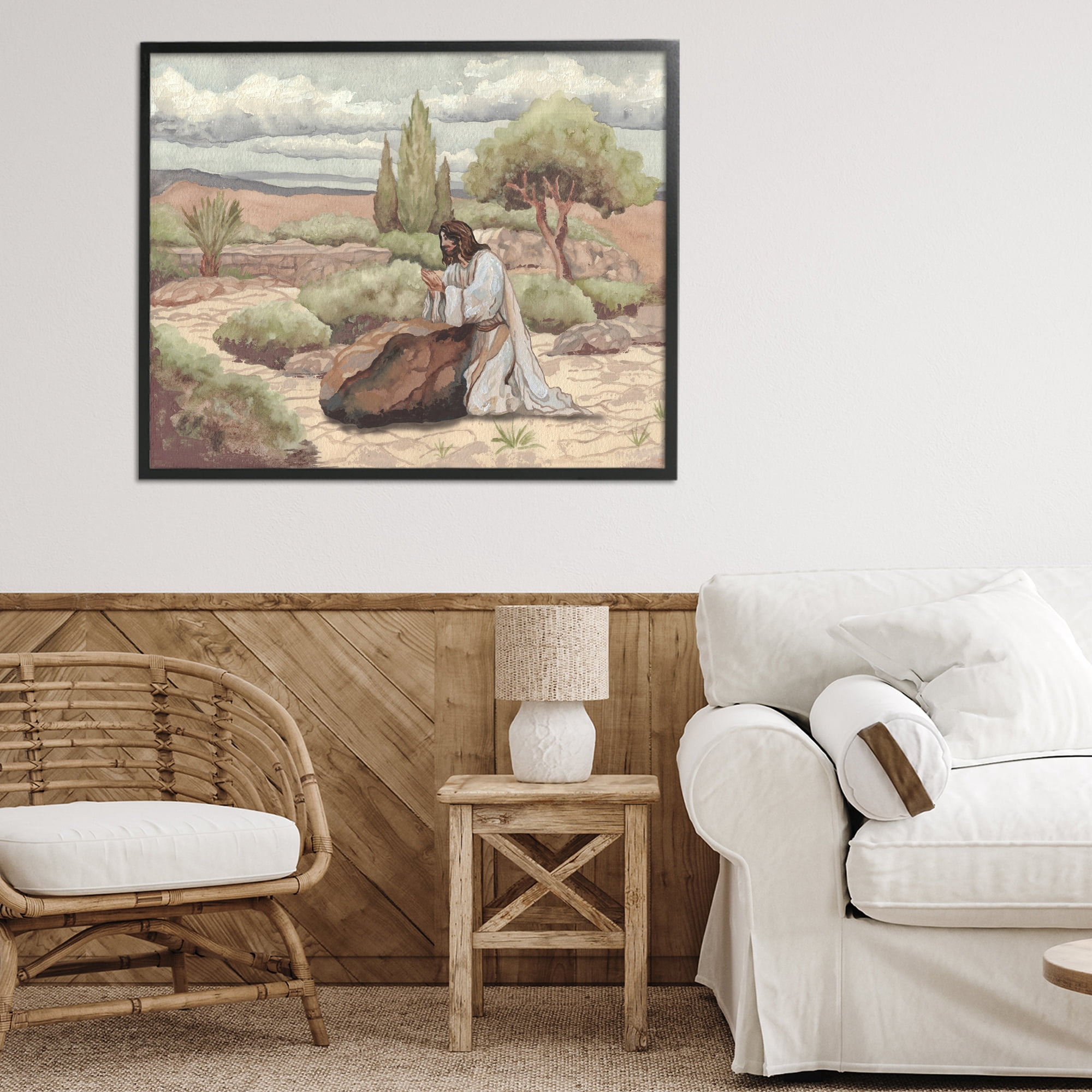 Stupell Industries Jesus Praying Countryside Black Framed Giclee Art, design by Elizabeth Medley