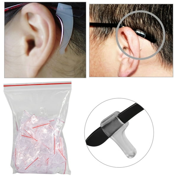 Ganchos para orejas Retenedor de mangas - 100 pares Cómodos retenedores de lentes antideslizantes de plástico, evitan que las gafas se deslicen antideslizantes Gafas de templo Porta vasos Accesorios EOTVIA NO